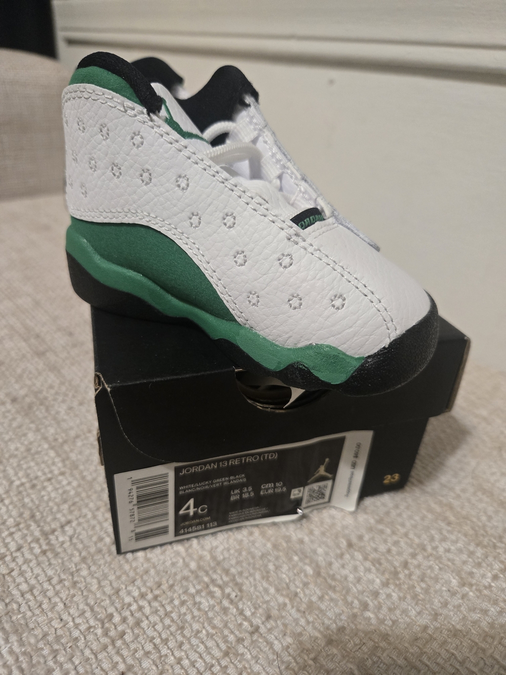 Air Jordan 13 Retro Kids Shoes - White/Green Sz 4c NIB